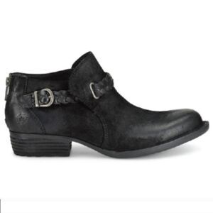 Born Sylvia Distressed Black Suede Leather Harness Ankle Boots Booties 6